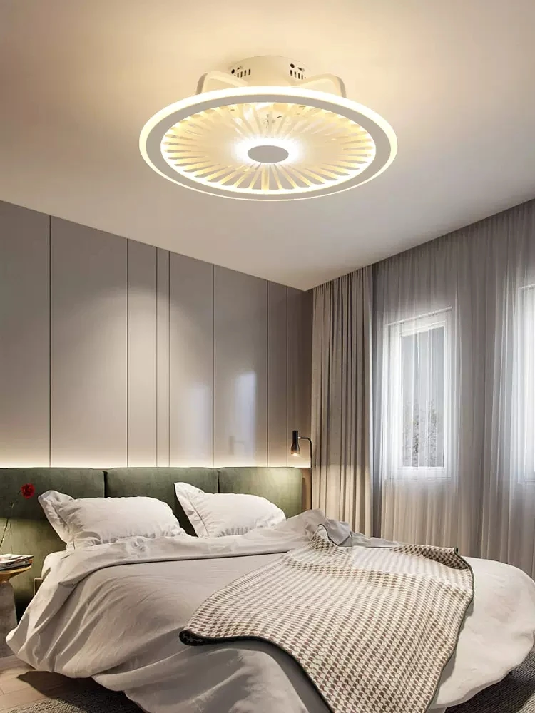 Ultrathin Ceiling Fan Lamp Light for Indoor Kitchen Bedroom Remote LED 3 Color Lighting Flush Mount Quiet Electric Fan