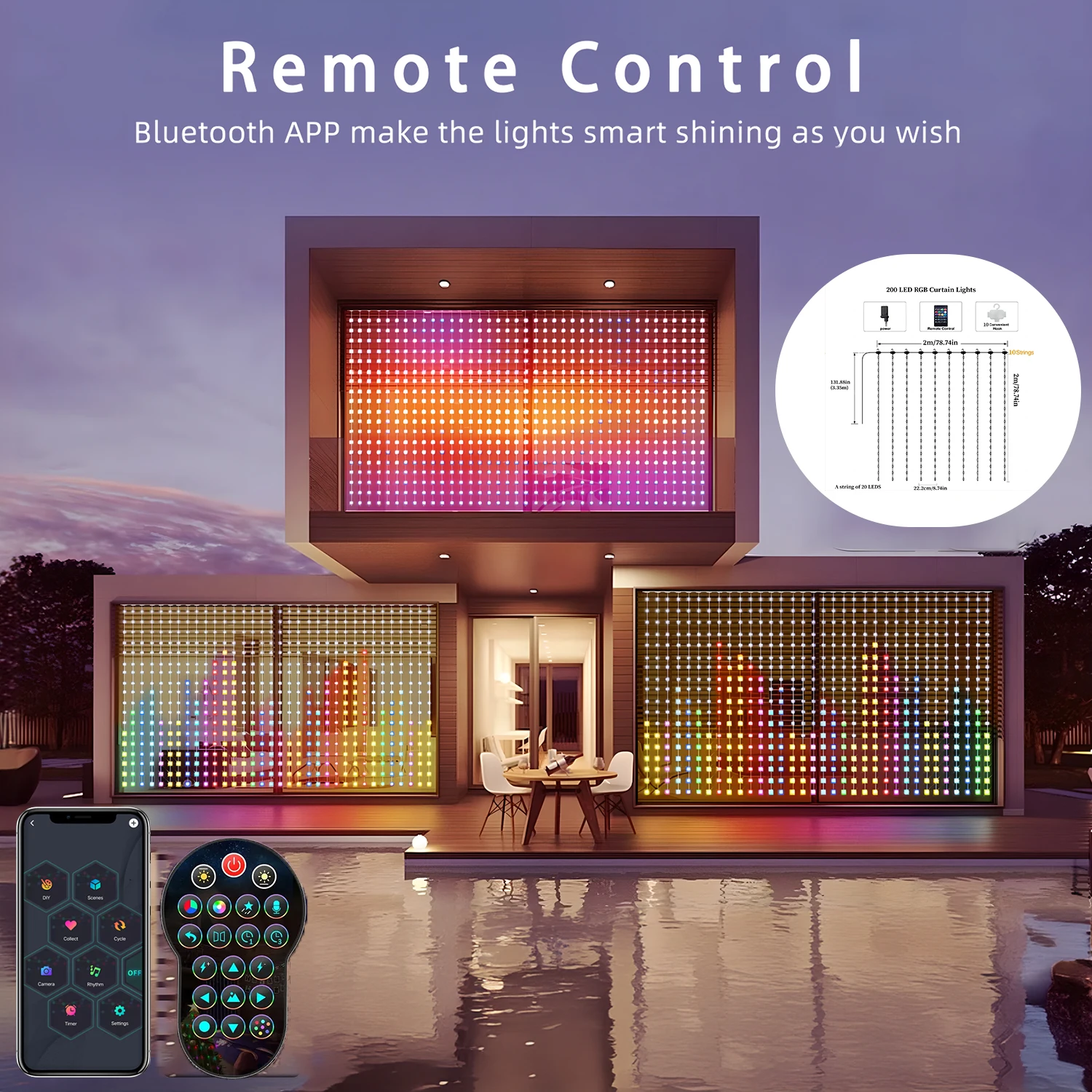 LED Smart Curtain Light Window Bedroom Atmosphere Decoration Outdoor Music Rhythm Curtain Light Smart RGB Light String App DIY