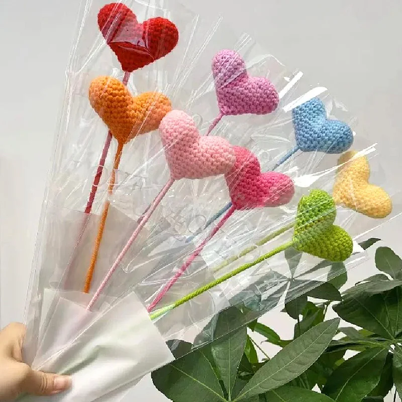 1PC 40cm 8Colors Knitted Heart Shape Flowers Hand Woven Crochet Wedding Party Birthday Teachers' Valentine's Day Decor Gift knitting supplies knitting material weaving tools