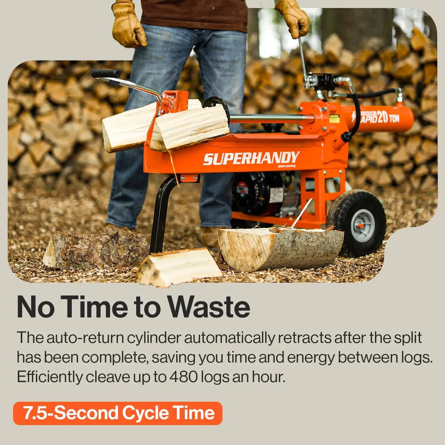 20 Ton Gas Powered 7 HP Engine Log Splitter for Fireplace Burning wood splitter
