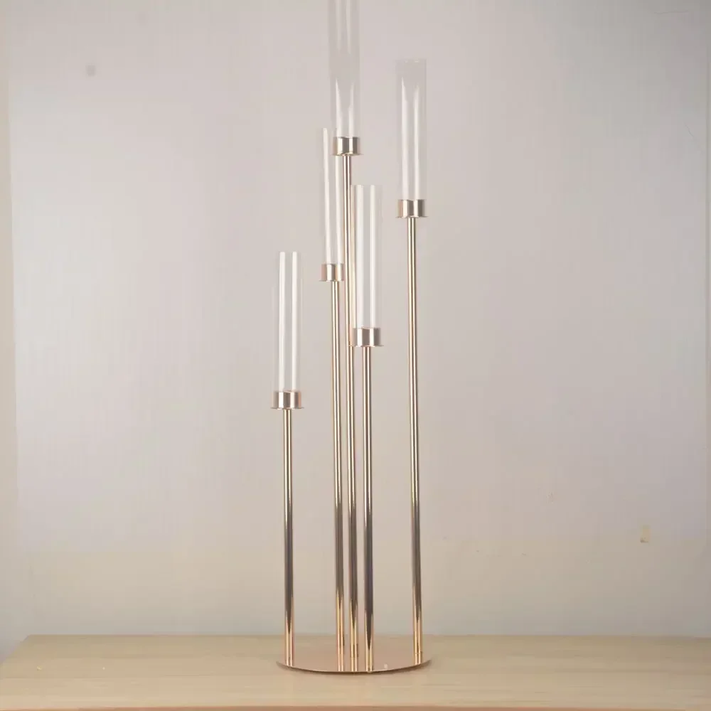 New Arrival Gold Centerpiece 5 Head Candelabra Tall Candle Holder for Table Decoration Wedding Event Party Aisle Stage