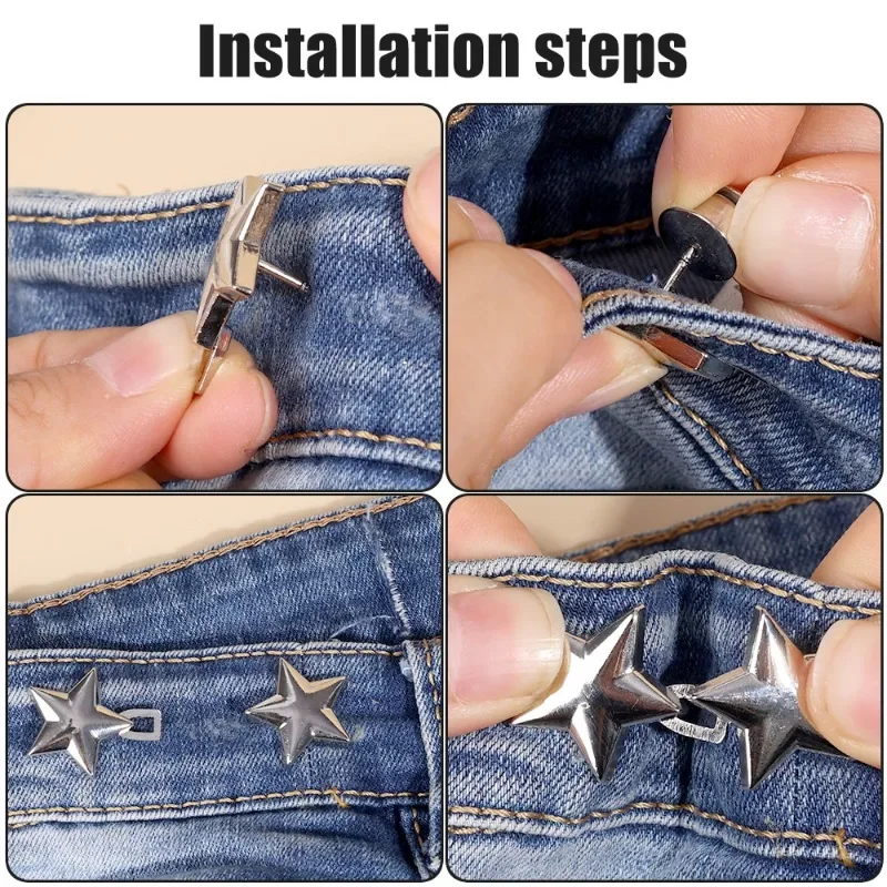 1/8set Adjustable Waist Buckle Star Shape Jean Pant Button Detachable Alloy Waist Tightener Clothing Accessories DIY Sewing Tool 6
