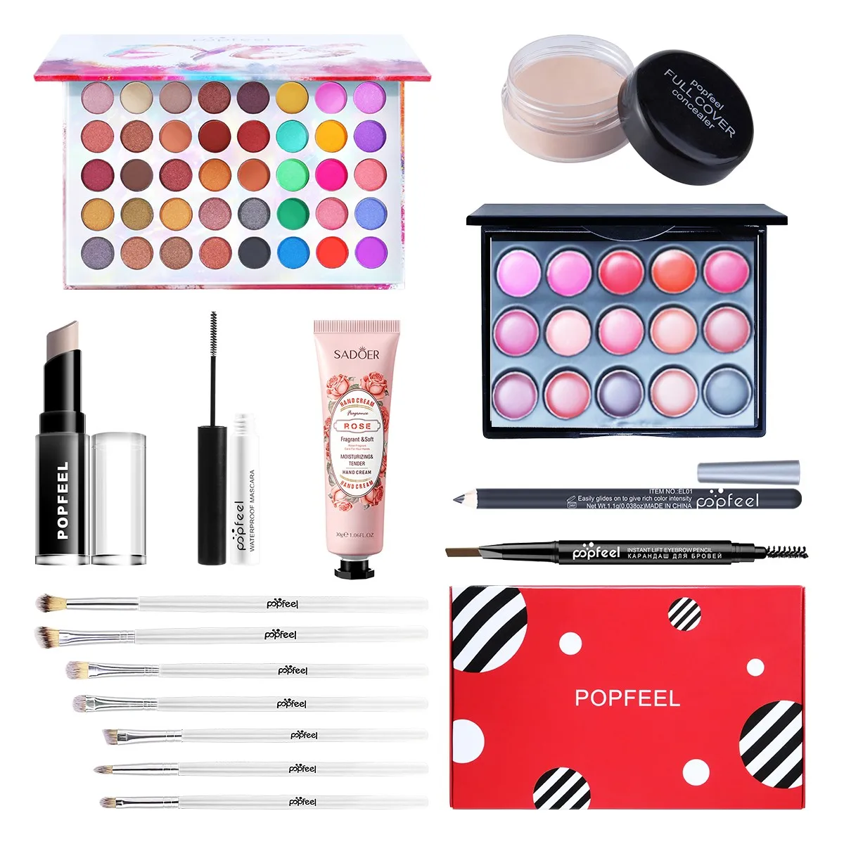 POPFEEL Makeup Kit Red Pink Eyeshadow, Lip gloss, Foundation, Lipstick, Concealer, Gift for Woman, Girl 3