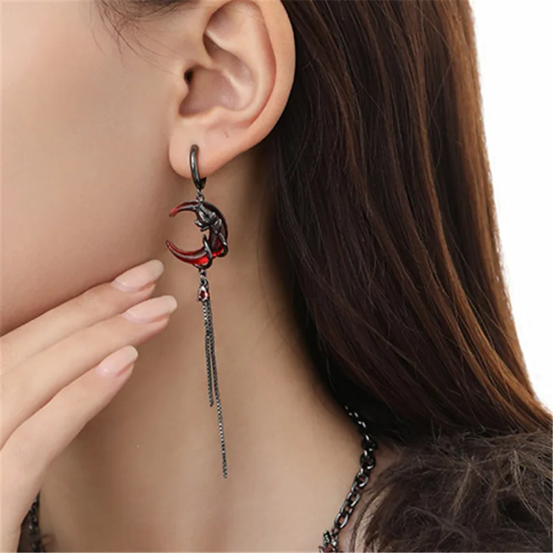XIALUOKE Asymmetry Red Moon Rose Earrings Women European American Style Personality Crystal Drop Pendant Earrings Jewelry dangle earrings drop earrings pendant earrings crystal earrings