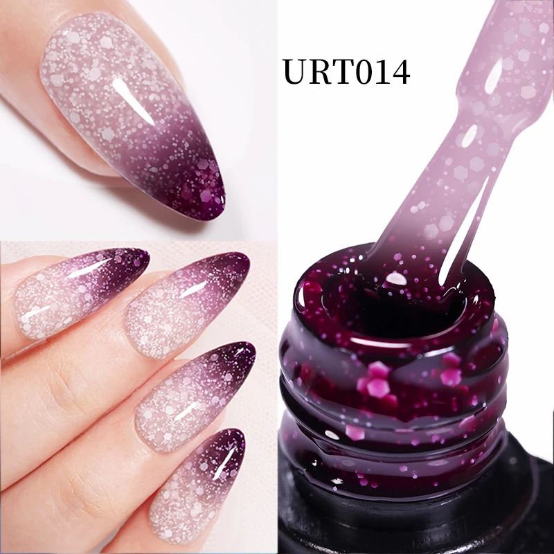

UR SUGAR 7,5 мл термальный Гель-лак для ногтей зимние снежные блестки Меняющие цвет снежинки отмачиваемый УФ Полупостоянный лак для ногтей