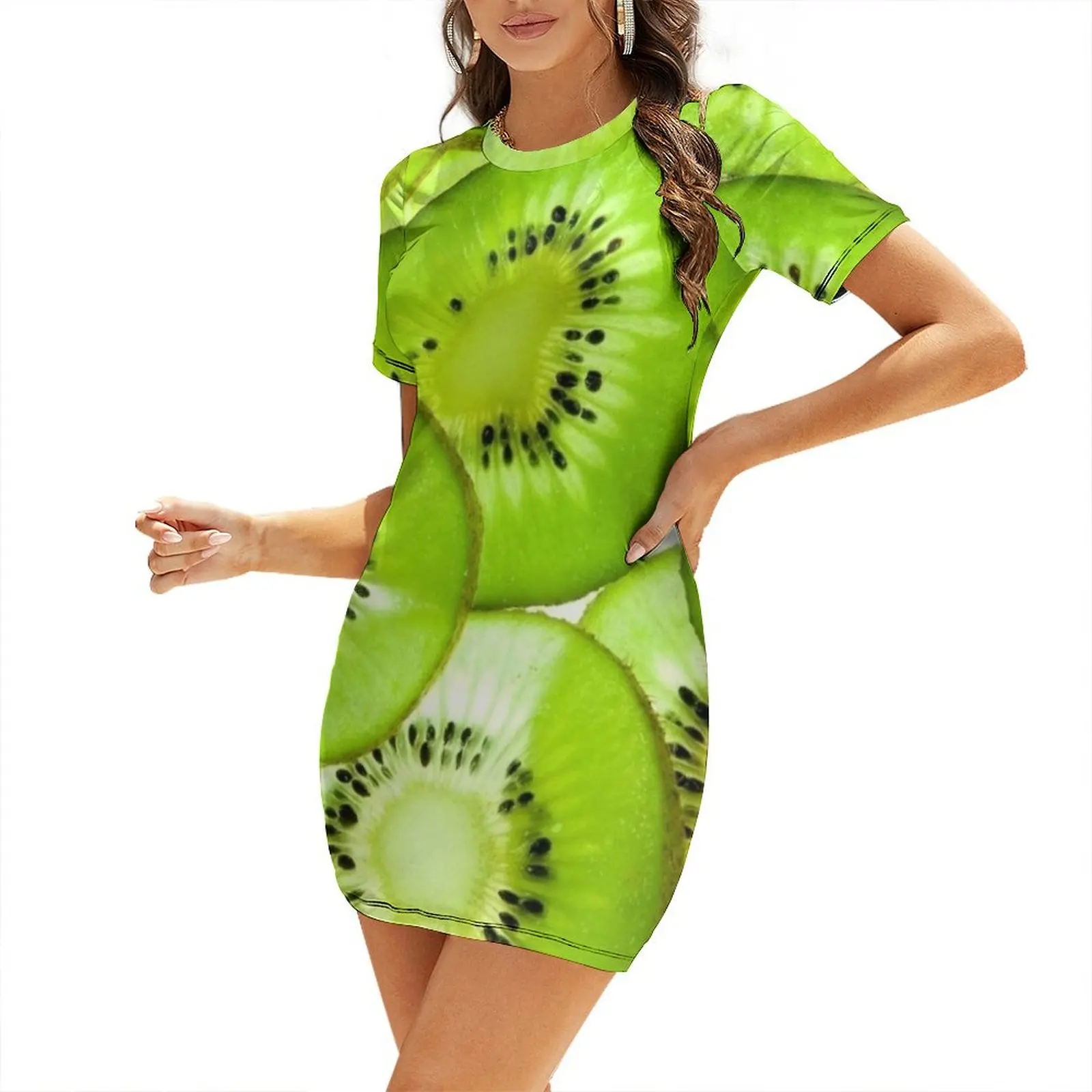 

Kiwi Print Short Sleeved Dress wedding guest dress 2024 elegant dresses for women Woman's evening dress summer