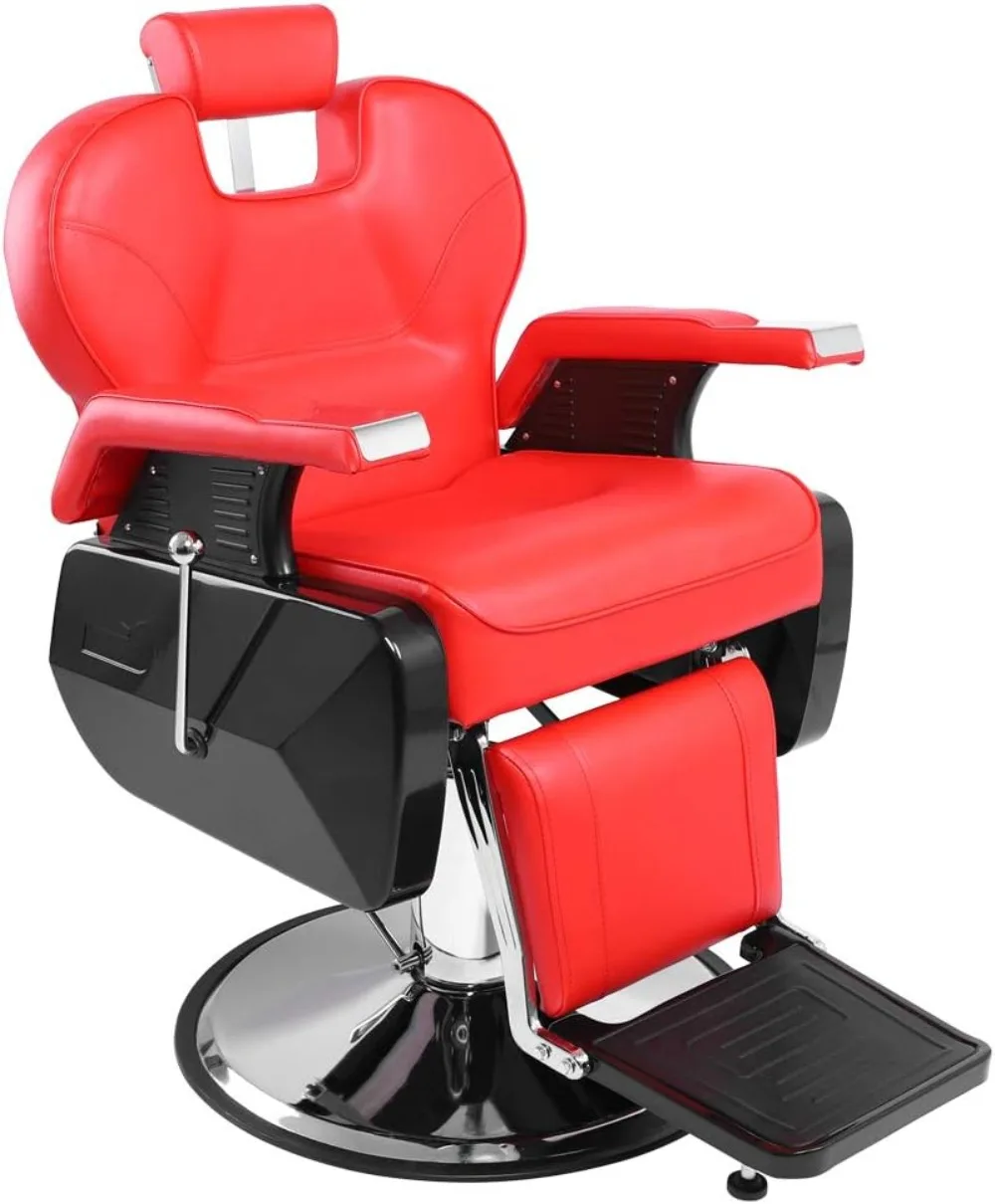 Barber Chair，360 Degree Swivel Height Adjustable Heavy Duty Hairdresser Chair， Beauty Salon， Red & White