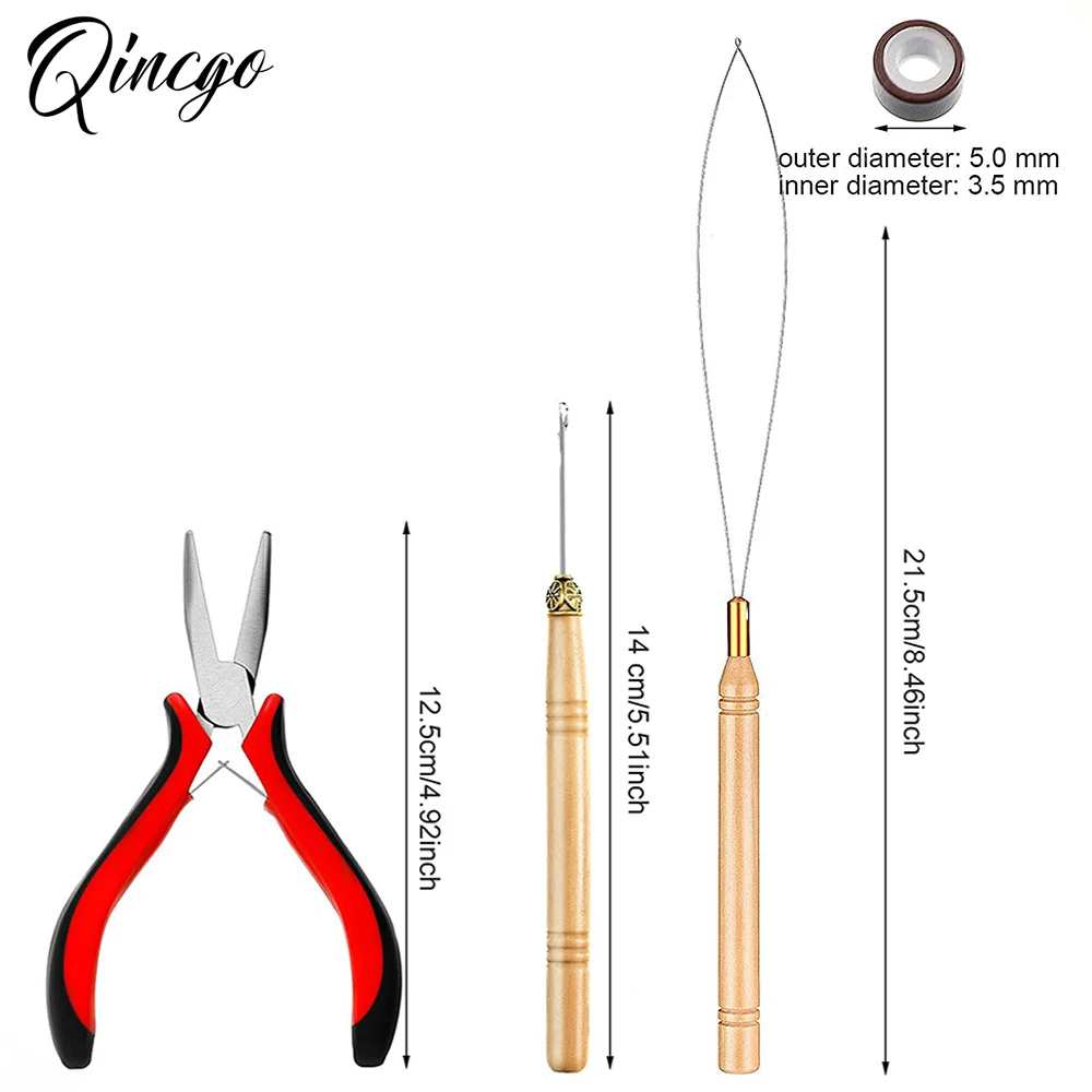 

Hair Extension Remove Pliers Micro Rings Pulling Hook Loop Threader Needle And Aluminium Silicone-lined Micro Links Rings Beads