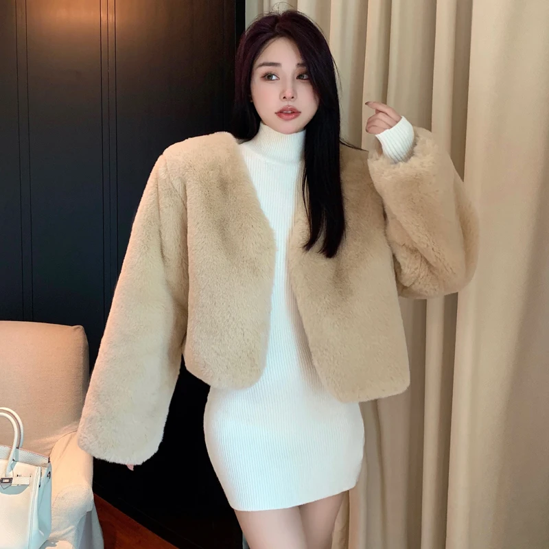 Winter Fall Light Weight Women Fur Coat Short Cut Vintage Fashion Lady Faux Fur Coat