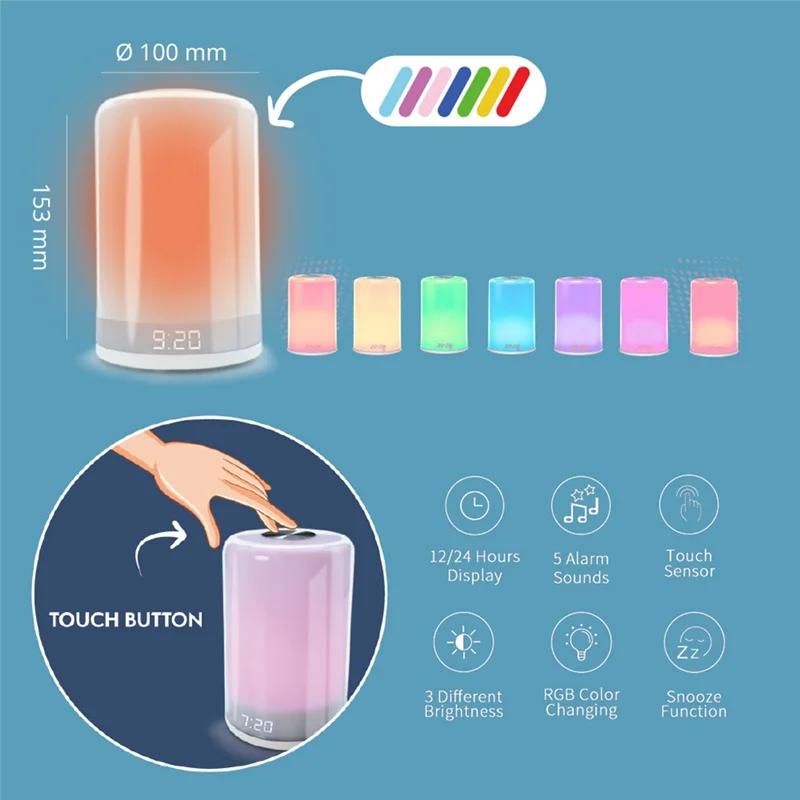 【Clearance sale】 LED Sunrise Simulation Alarm Clock With 7 Color RGB Wake Up USB Chargeable Touch Control