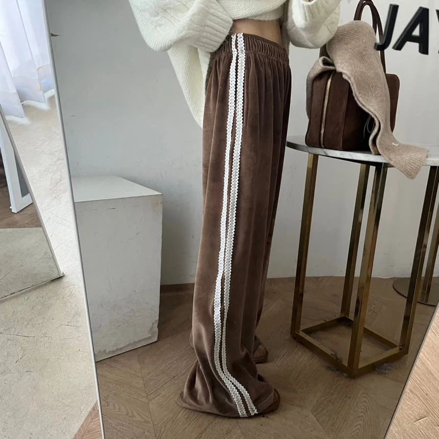 Zariah Women’s Velour Wide-Leg Pants with Side Stripe