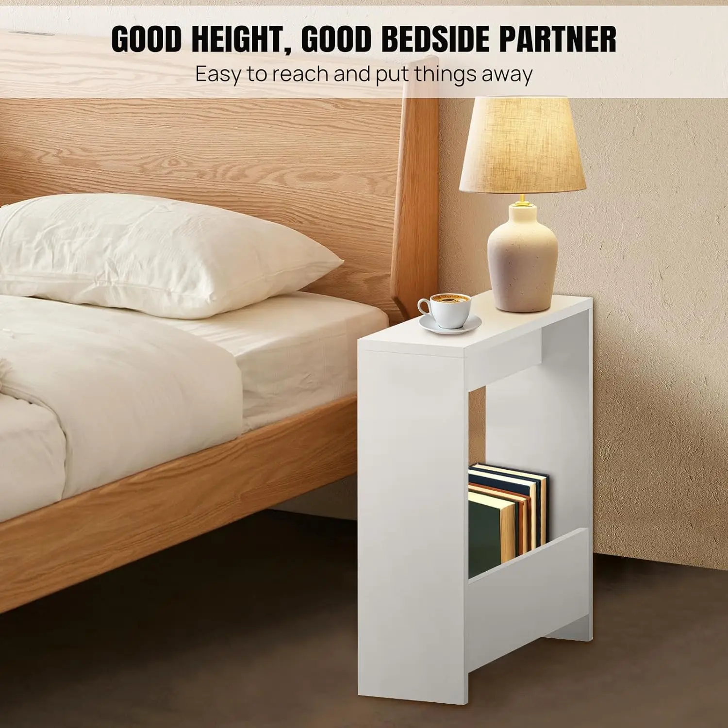 Narrow Side Table Space Saving with Storage Shelf Slim Bedside Table Sofa End Table Coffee Table for Living Room, Bedroom,Office