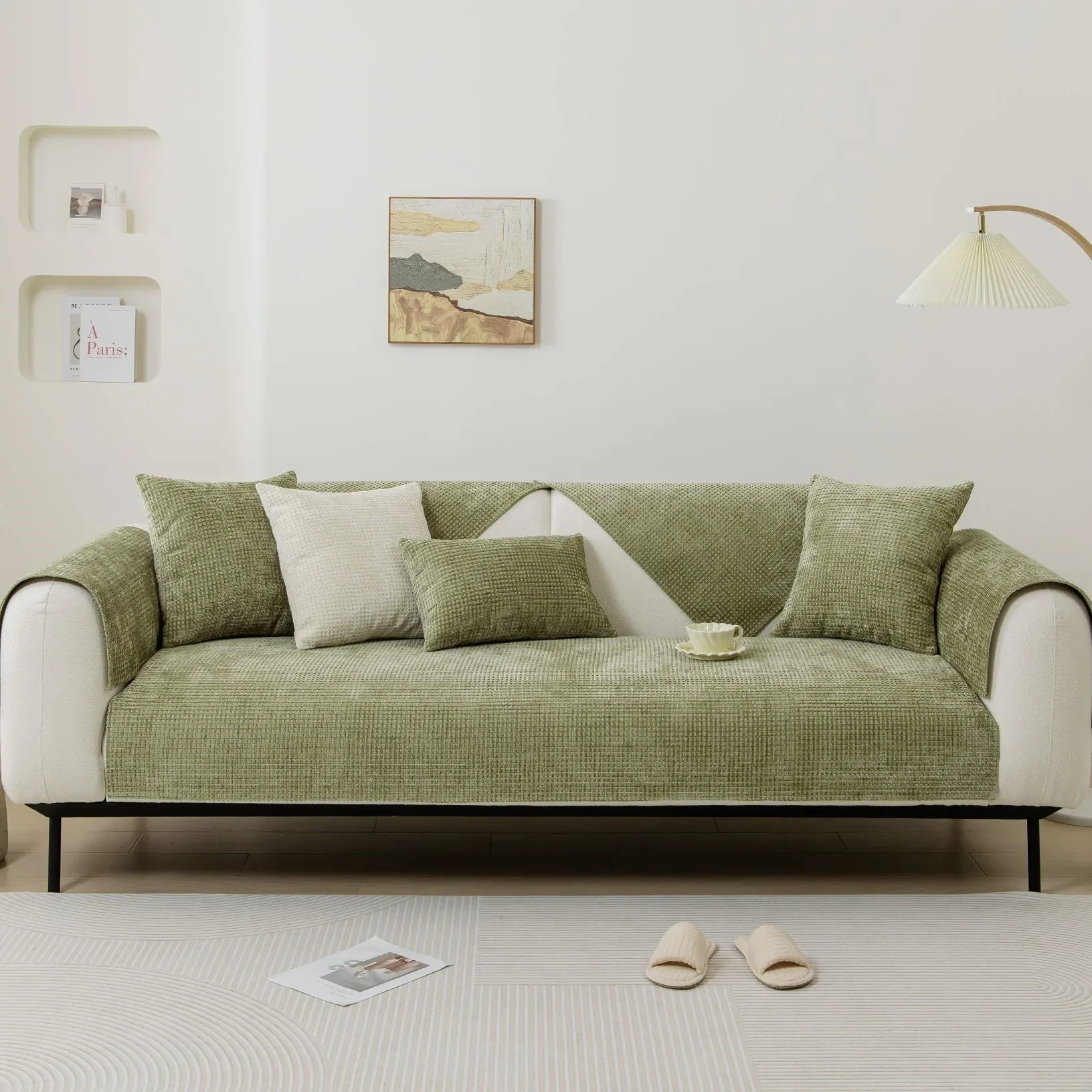 Four Seasons Universal Waffe Sofa Cushion Chenille Sofa Cushion Modern Simple Solid Color Non-Slip Sofa Pillowcase 6