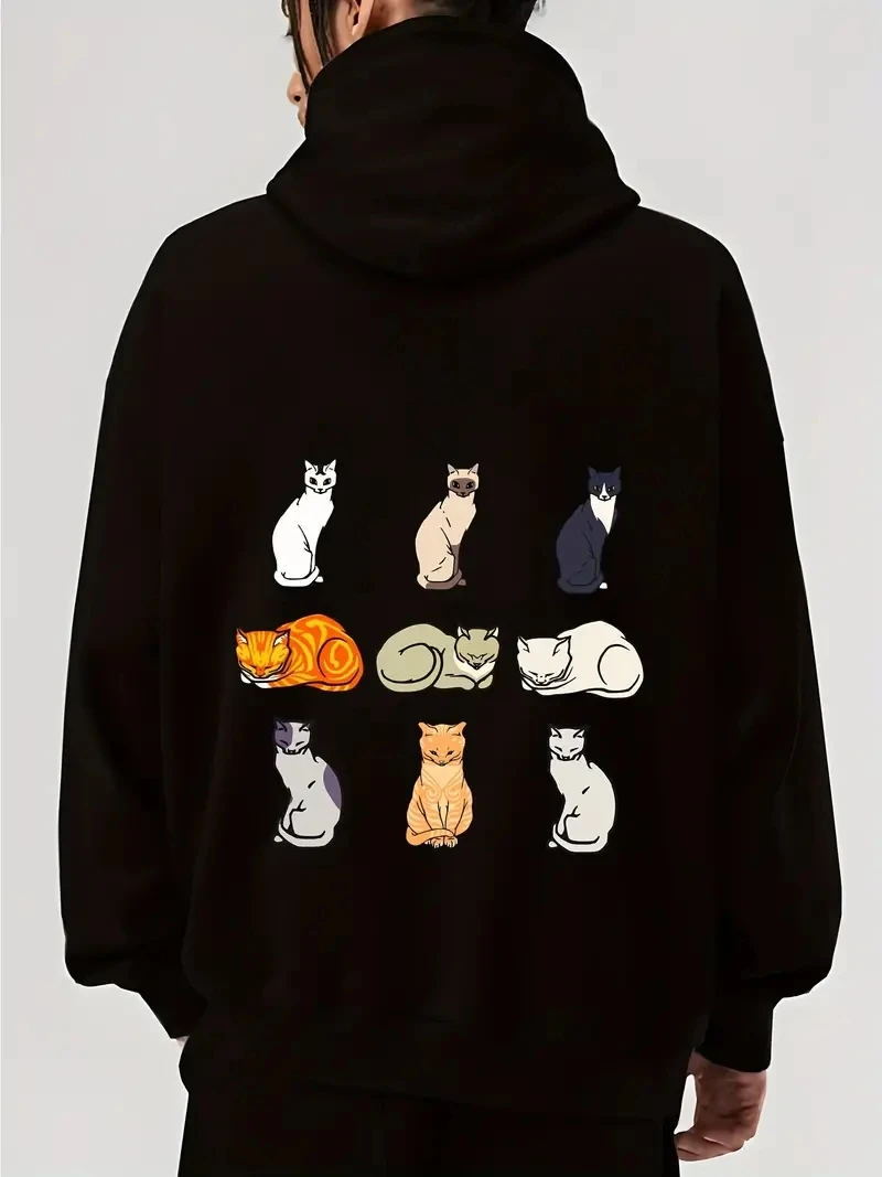 

Cat Graphic Casual Sports Hoodie, Long Sleeve Pullover Hooded Sweatshirt, Women's Sporty Sweatshirts