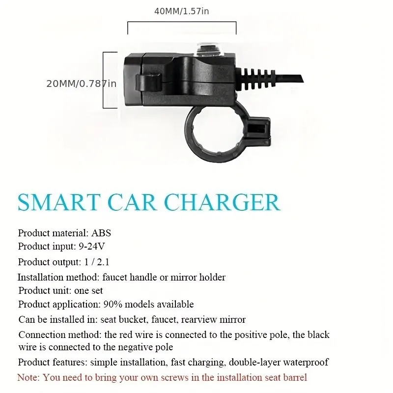 1pc Motorrad Dual USB Ladegerät Adapter Rückspiegel wasserdichte Netzteil buchse für iPhone Samsung Huawei – Detail 10