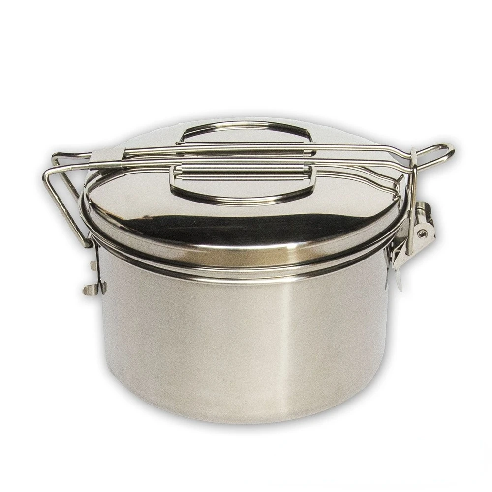 Stainless Steel Camping Lunch Box Cooking Pot Folding Handle Bento Bowl