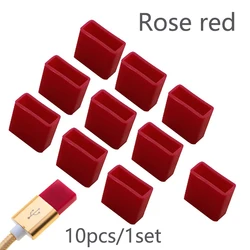 Set of 10 USB Dust and Moisture Protective Covers (Rose red)