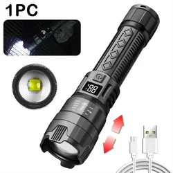 High - Power Rechargeable LED Torch with LCD Display and Zoomable Focus (1Pac)