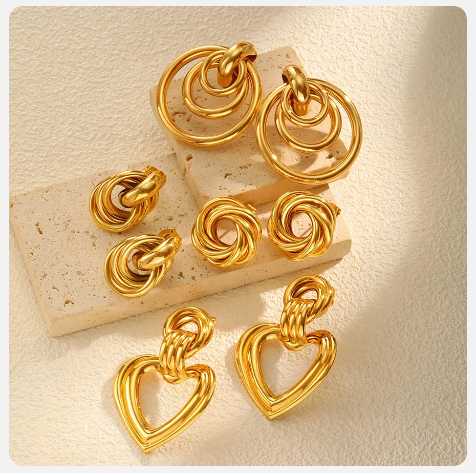 Vnox Gedrehte Hängeohrringe für Frauen, Goldfarben, Geometrischer Kreisförmiger Knoten-Ohrring, Modeschmuck – Detail 6
