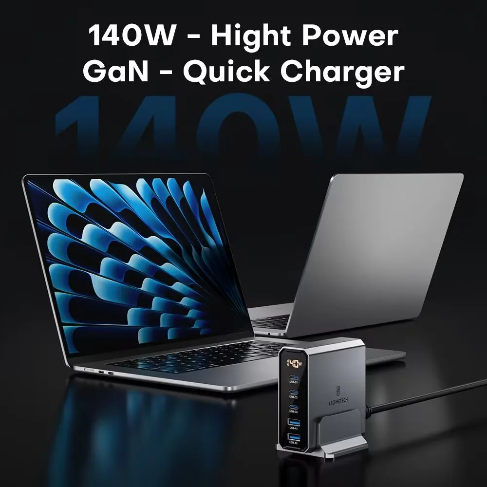 140W GaN USB Charger 5 Ports Type C PD3.0 QC Quick Charge 4.0 3.0 PPS USB C Fast Charger for IPhone 14 13 Samsung Macbook Tablet