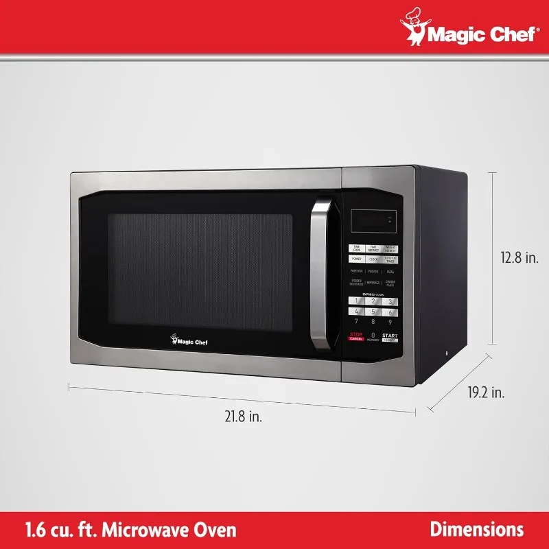 Magic Chef 1100 Watts Stainless Steel Digital Programmable Countertop Microwave, 1.6 Cubic Feet 4