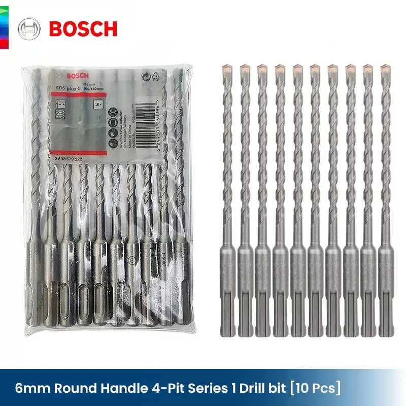 

Буровые долота Bosch SDS Plus, 10 шт., диаметр 6 мм, круглая ручка, 4 ямы, карбид вольфрама, аксессуары для электродрели