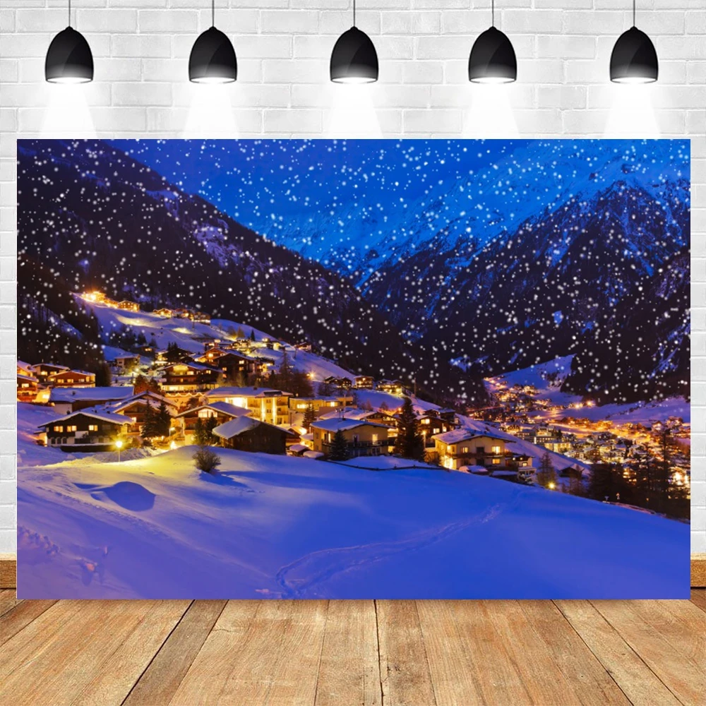 Cenário da Fotografia do Floco de Neve da Noite do Inverno Céu Estrelado Árvores da Lua Fundo do Pinho Decoração do Partido do Natal Ano Novo Feliz - Image 3