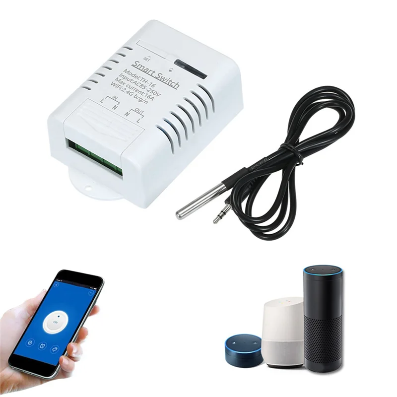 NNR- WiFi 스마트 온도 스위치 + RF 원격 16A 3000W 온도 모니터 스위치 모듈 가정용 Alexa