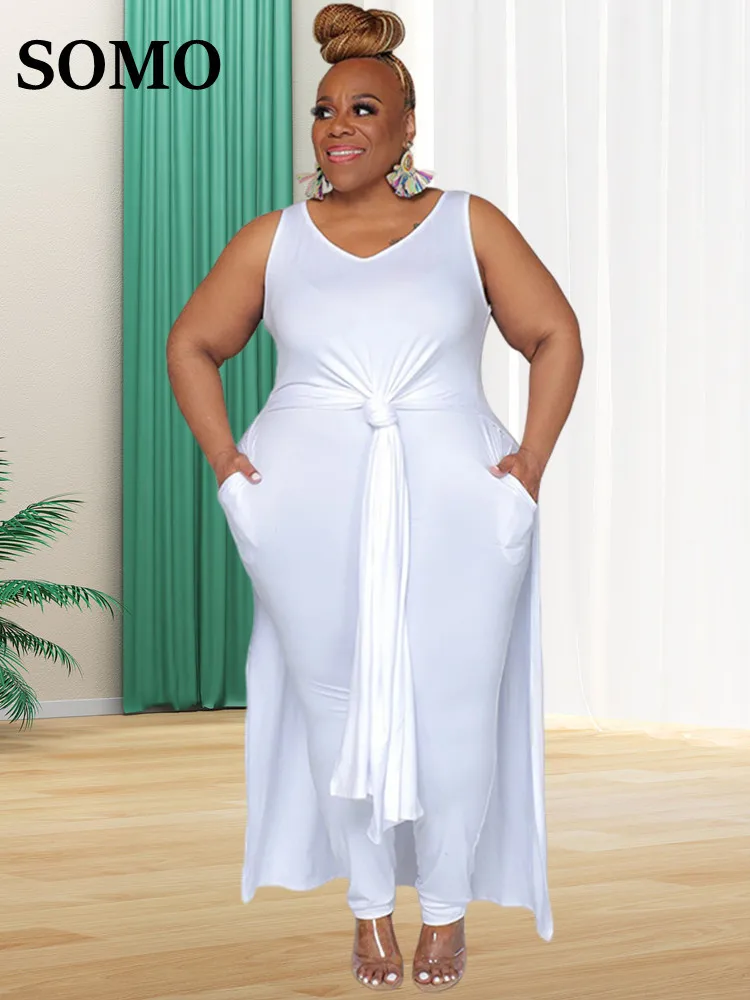 

SOMO Plus Size Women Clothing Pants Sets Long Top and Leggings Pockets Solid Casual Summer Two Piece Sets Wholesale Dropshopping