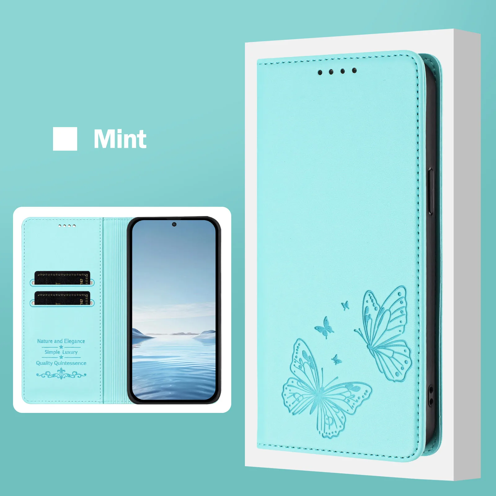 Double Butterfly Leather Wallet Case - Stylish Magnetic Flip Cover with Multi-Card Slots and Elegant Design