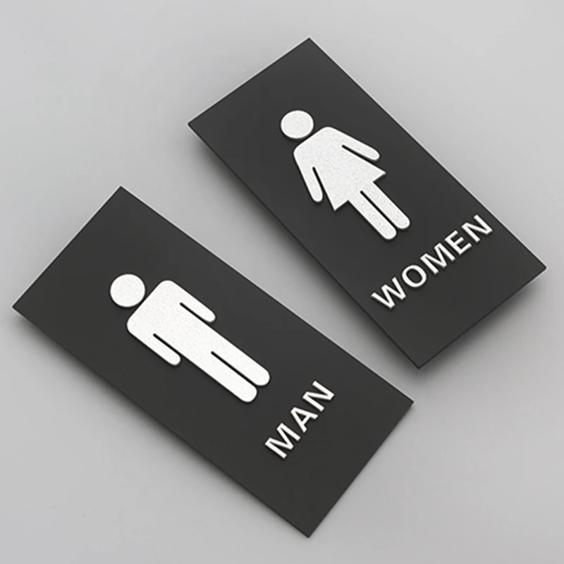Acrylic Black Toilet Sign Prompt Men & Women  Restroom Signs Door Sticker Doorplate Creative Signage ï»¿