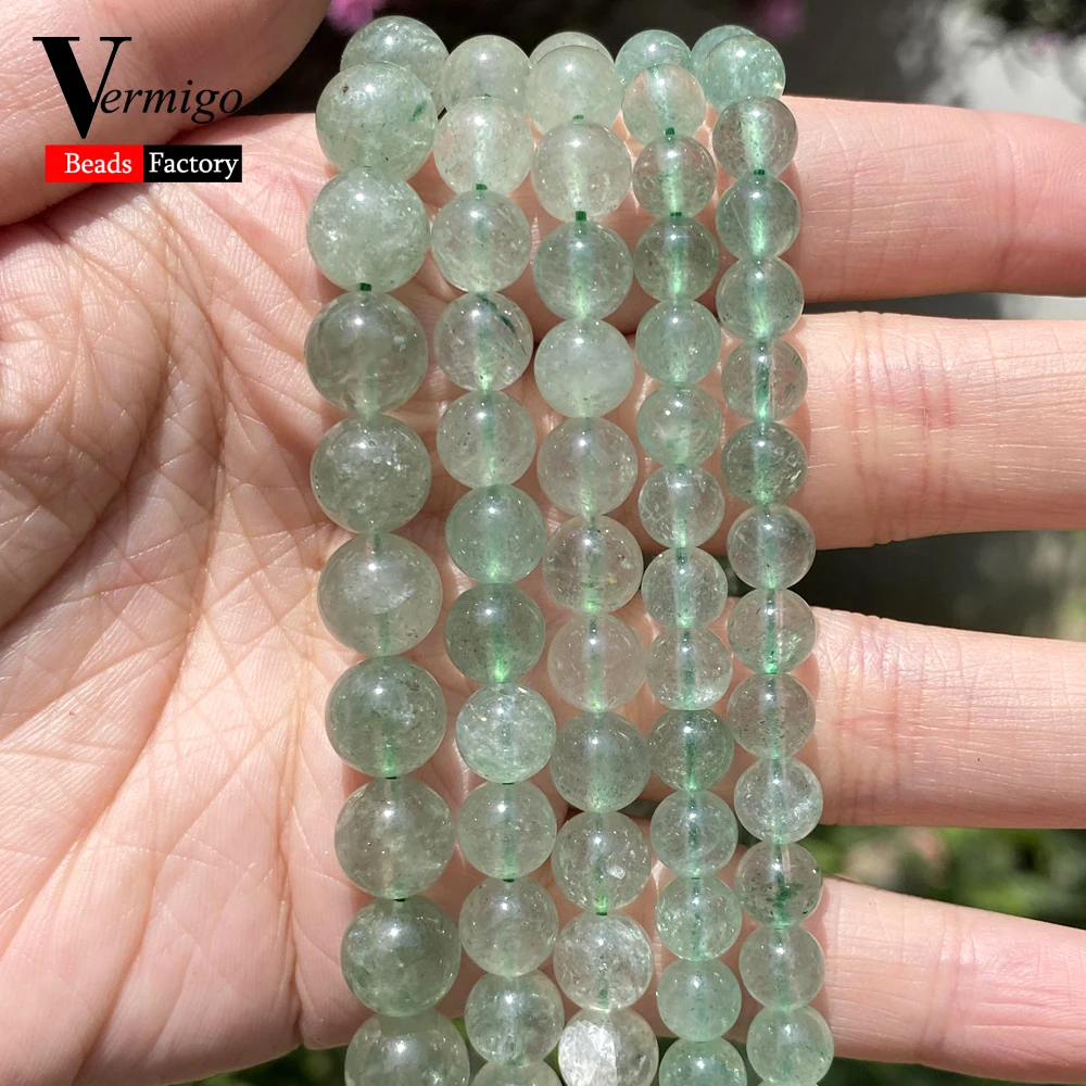 Natural Stone Beads 6 8 10mm Green Strawberry Quartzs Round Beads For  Jewelry Making DIY Bracelet Necklace 15