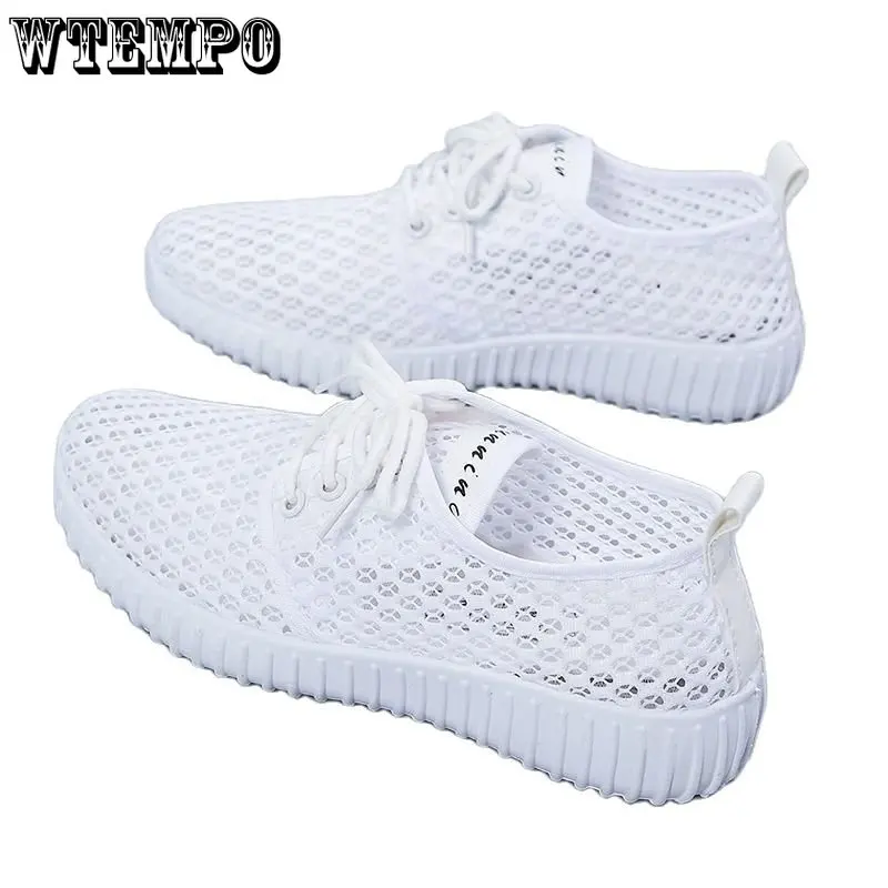 

WTEMPO White Shoes Women's Mesh Breathable Summer Thin Flat Shoes All-match Hollow Casual Women's Shoes Wholesale Dropshipping