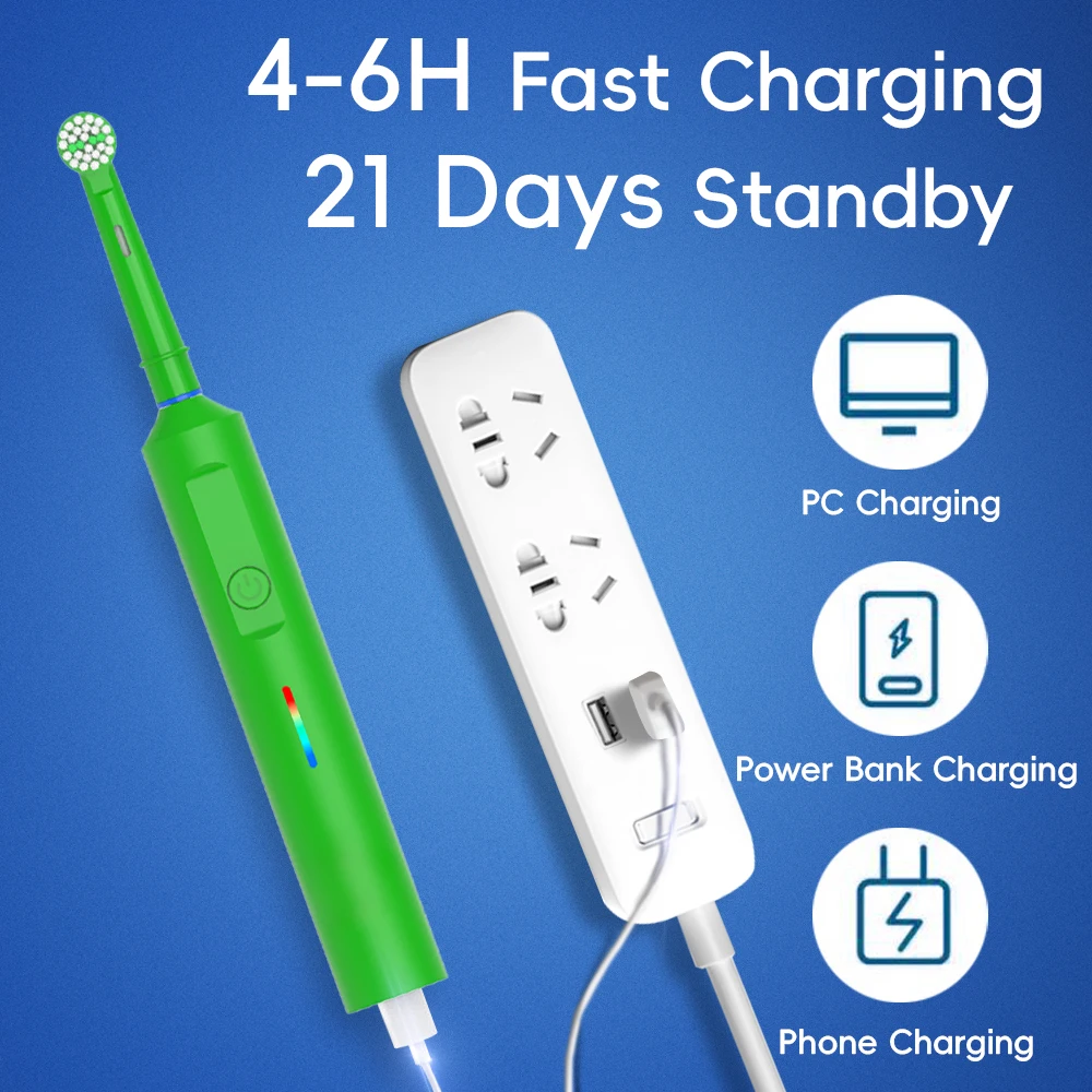 회전식 전동 칫솔 - 3가지 모드 및 스마트 타이머, USB 충전 및 칫솔모, 오랄비 칫솔모와 호환 가능