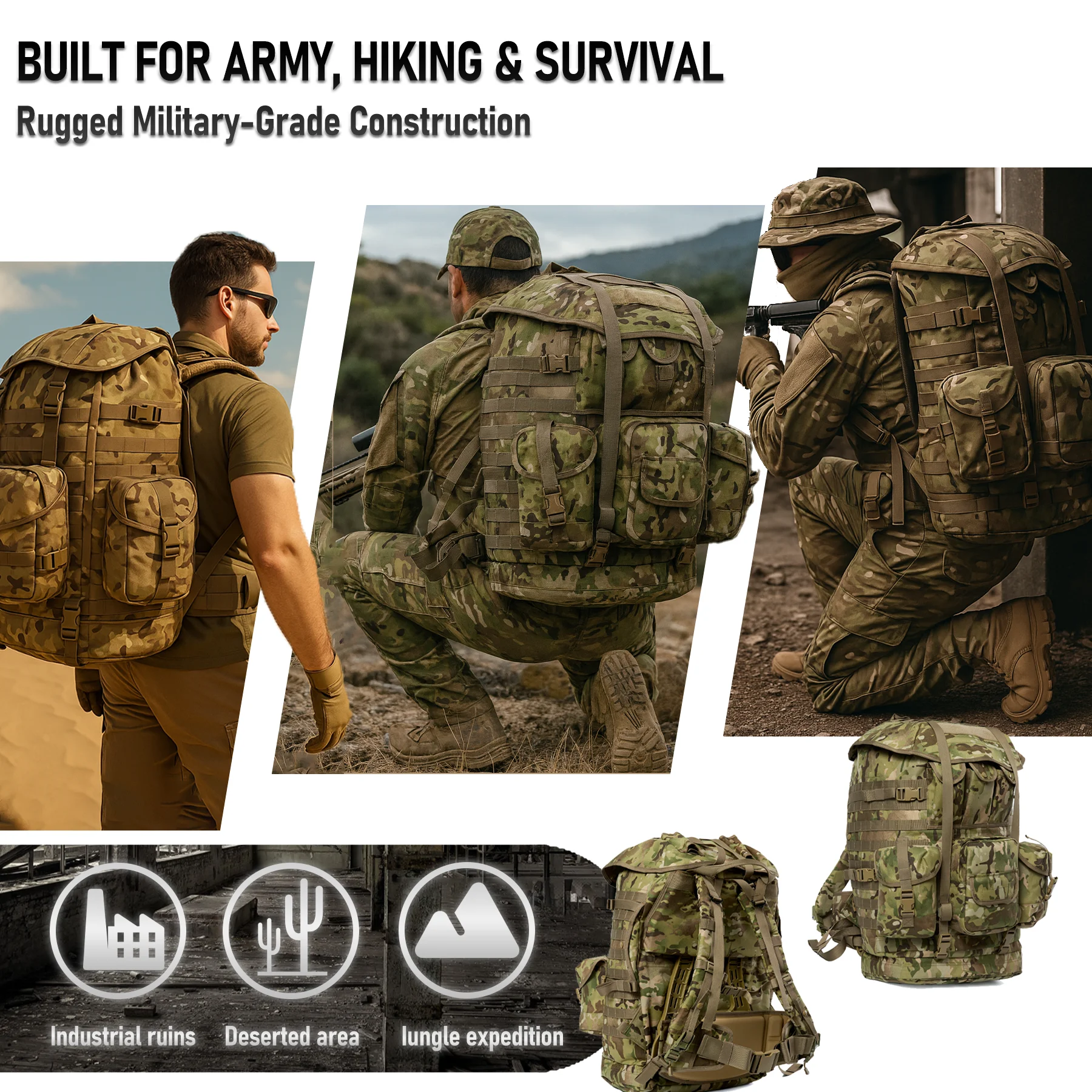 프레임이 있는 AKmax MOLLE 4000 군용 전술 배낭 ? 1:1 미국 공수 복제품, 야외 하이킹용 위장 군용 배낭