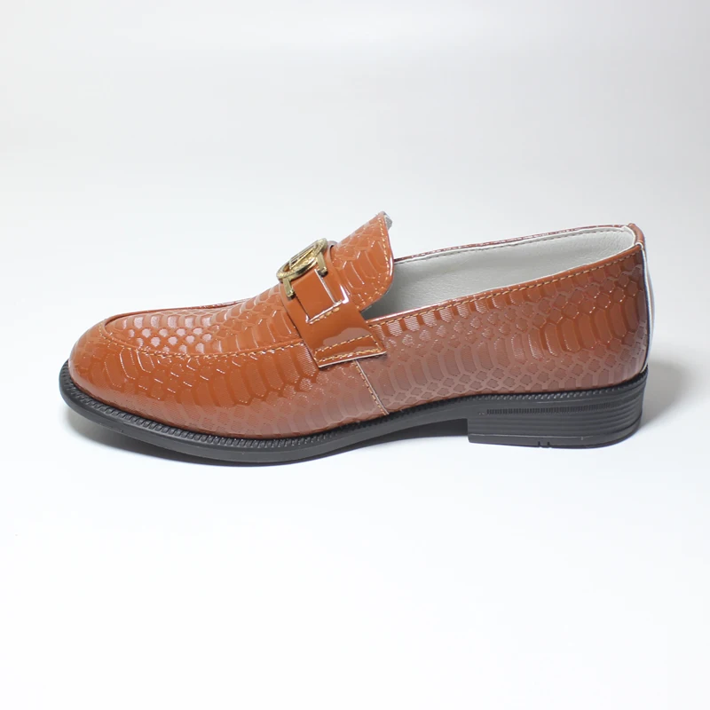 Boys Dress Shoes Kids Tan Brown Oxford Leather Shoe for Weddings Formal Events Childrens Smart Slip On Pu Patent Embossed Loafer kids shoes leather shoes