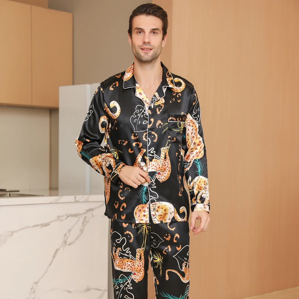 Men's pajamas long sleeves summer ice beautiful home clothes men's spring and autumn casual thin cardigan can wear out two suits