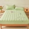2025 New Solid Color Cotton Waterproof Bed Hat TPU Layer Green Mattress Cover Breathable Skin Friendly with Elastic Bedspread 1