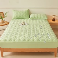 2025 New Solid Color Cotton Waterproof Bed Hat TPU Layer Green Mattress Cover Breathable Skin Friendly with Elastic Bedspread 1