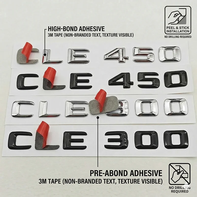 벤츠 CLE 클래스용 3D CLE450 CLE300 리어 트렁크 레터링 배지 엠블럼, 글로스 블랙 크롬 자동차 로고 스티커 스타일링 액세서리