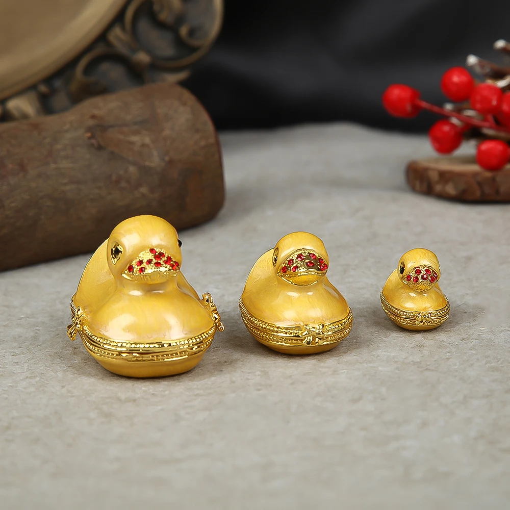 

1set/3pcs Family Ducks Trinket Boxes Hinged Collectible Painted Enameled Jewelry Case Ring Holder Necklace Storage Decor Gift