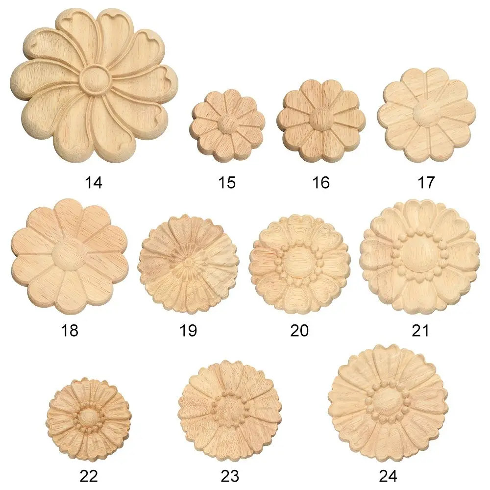 Natural Floral Carved Wooden Decorative Figurine Craft Frame and Corner Applique