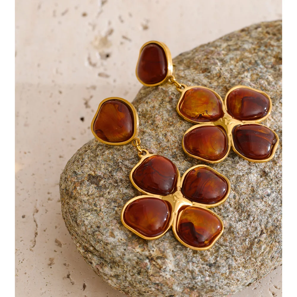 Yhpup Amber Resin Drop Earrings Ring Set