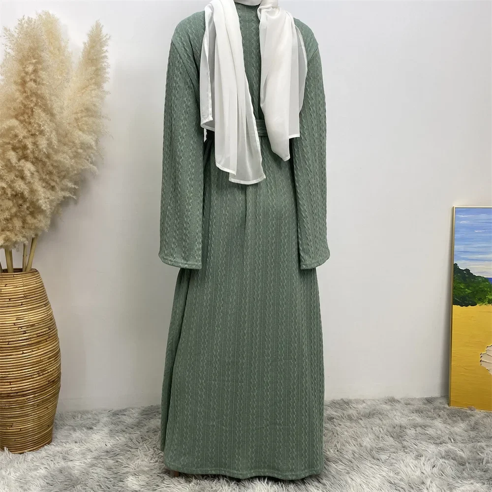 Winter Abaya for Women Knitted Kimono Muslim Sweater Outwear Loose Long Dresses Open Abayas Dubai Islamic Kaftan Hijab Dress