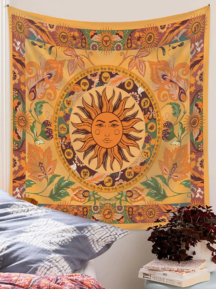 Boho Decoration Home Decor Burning Sun Tapestry Vines Macrame Wall Hanging India Aesthetic Room Decor Mural Witchcraft Supplies