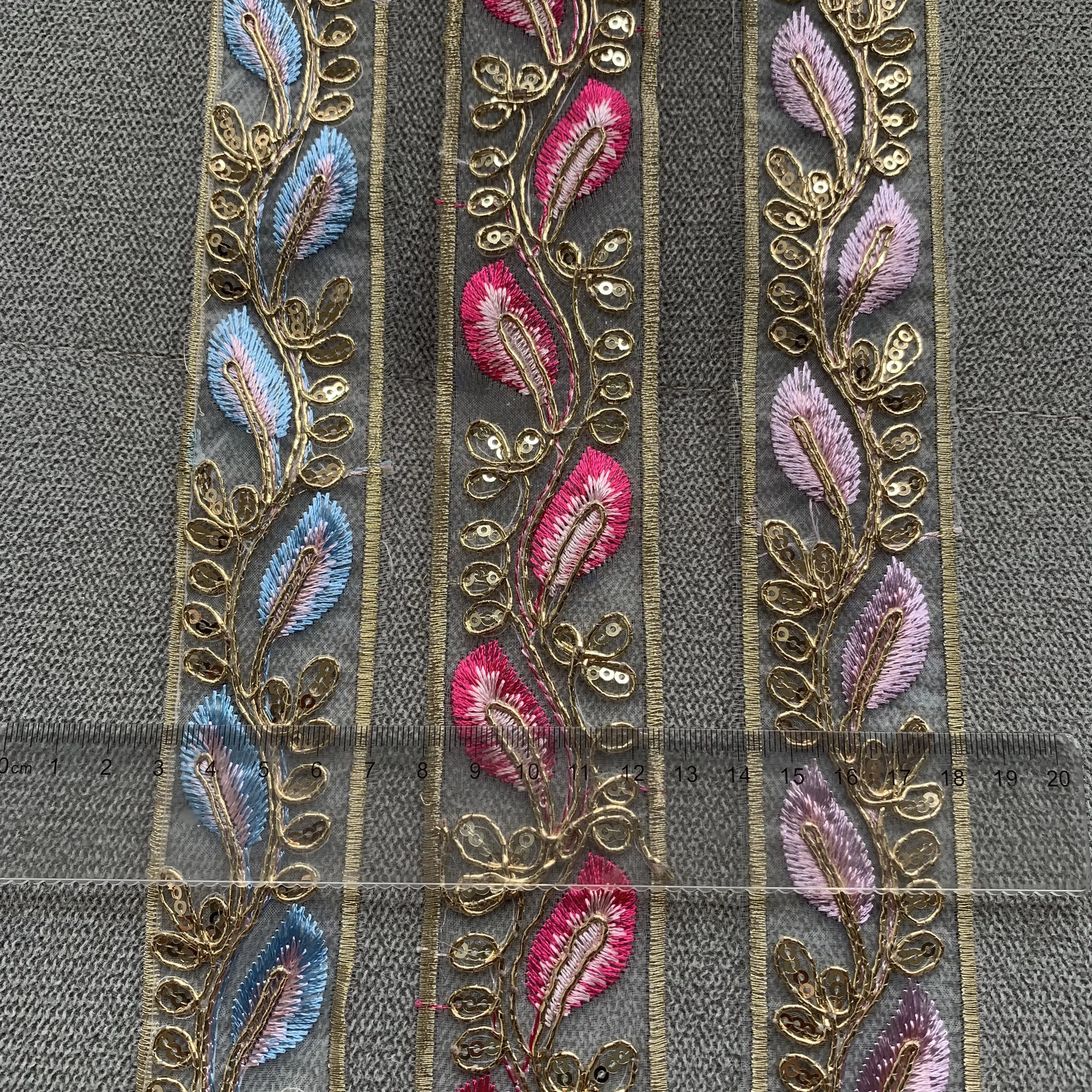 2m/6.56ft 각 팩 큰 와이드 레이스 자수 트림 꽃 바느질 커튼 액세서리 수제 DIY 공예 리본 드레스 장식