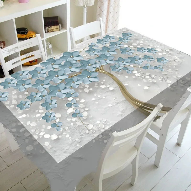 

3D Floral Butterfly Print Tablecloth Purple Lilac Pattern Linen Stain Resistant Tablecloth Christmas Dinner Decor Tablecloth