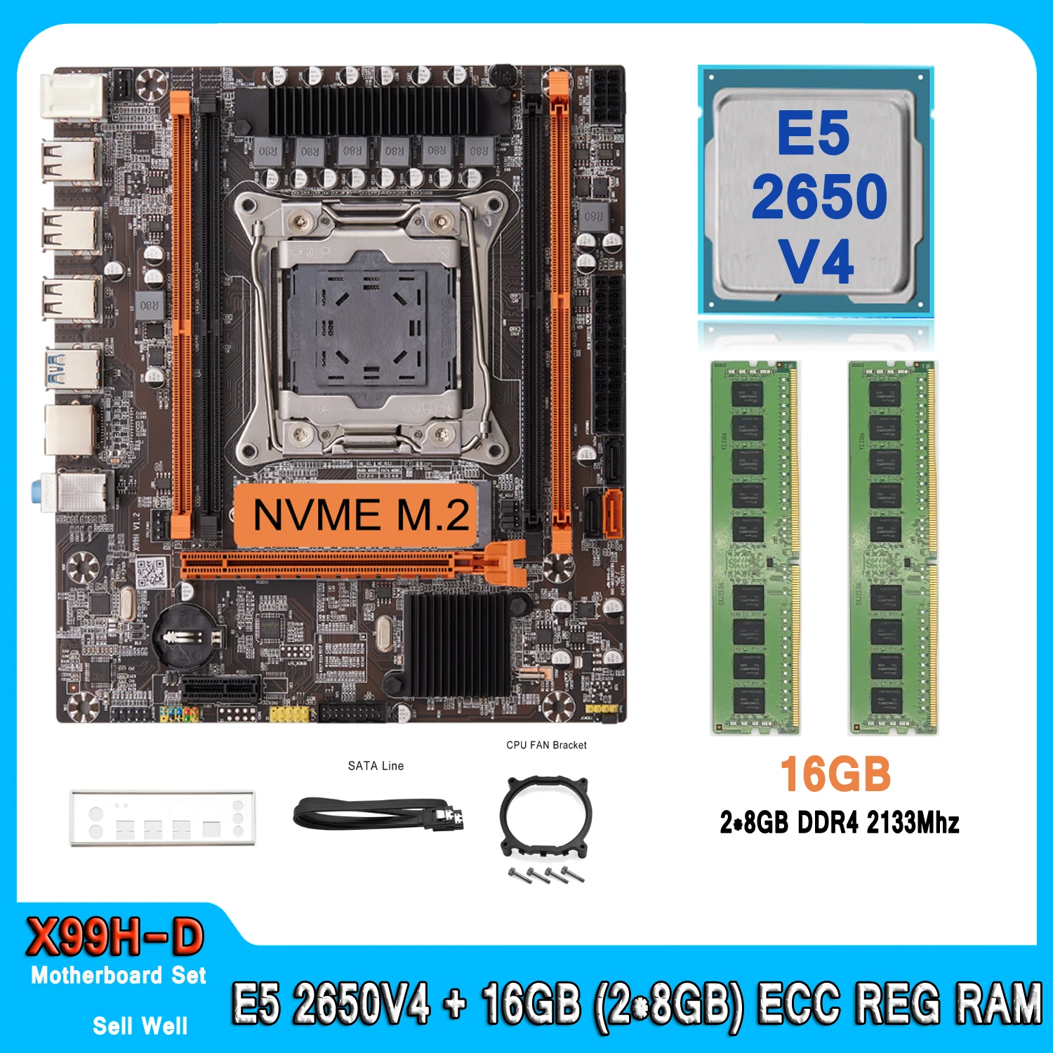 

Комплект материнской платы X99 E5 2650 V4, с памятью DDR4 16 Гб (2 х8 ГБ) и LGA 2011-3 Xeon E5 2650V, комплект материнской платы 4 ЦП