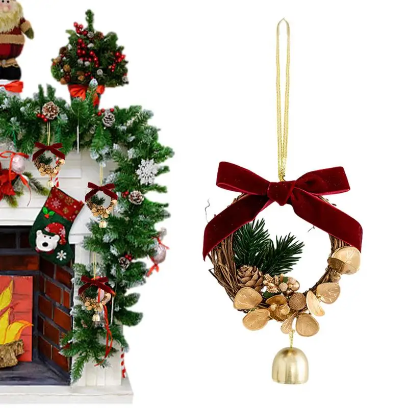 

Christmas Bell Pendant Christmas Tree Bell Pendant Red Green Rustic Garland Simulated Pine Cone With Bow Strap For Door Handle
