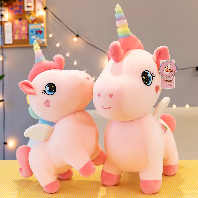 Cartoon Anime Plush Toy Cute Unicorn Pink Embroidery Pony Doll Pillow/Cushion for Room Decoration Girl Birthday Gift plush toys